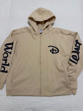 Disney Walt Disney World Logo Zip Soft Hoodie Beige Adult Size XL